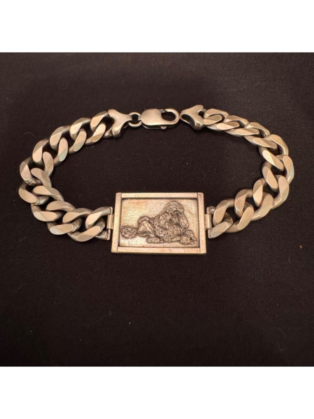 Sterling Silver 925 Poodle Design Curb Link Chain Bracelet Size 8.5" Length